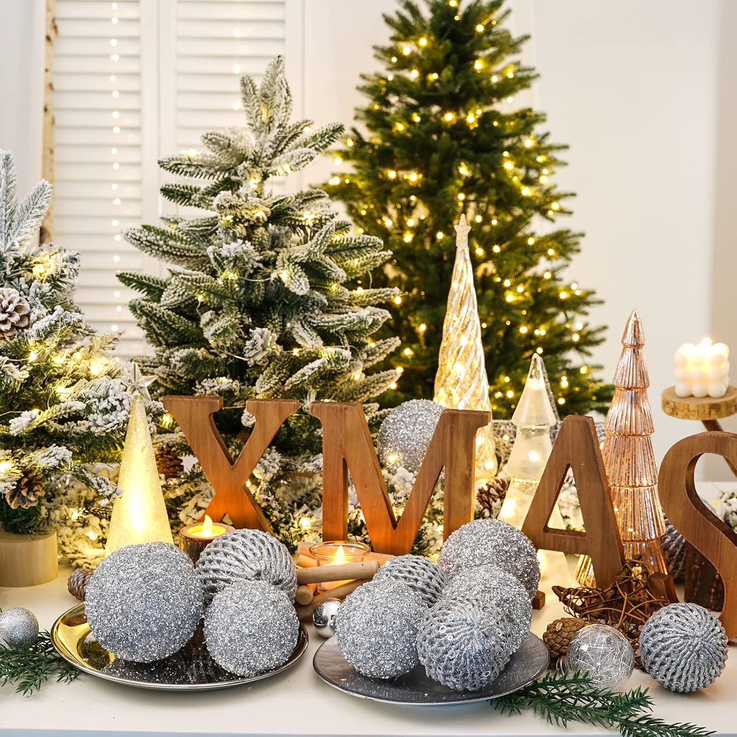 Adornos de bola de Navidad de 3.15 pulgadas, 12 piezas de bolas de lentejuelas con purpurina, bolas para árbol de Navidad, bodas, fiestas,