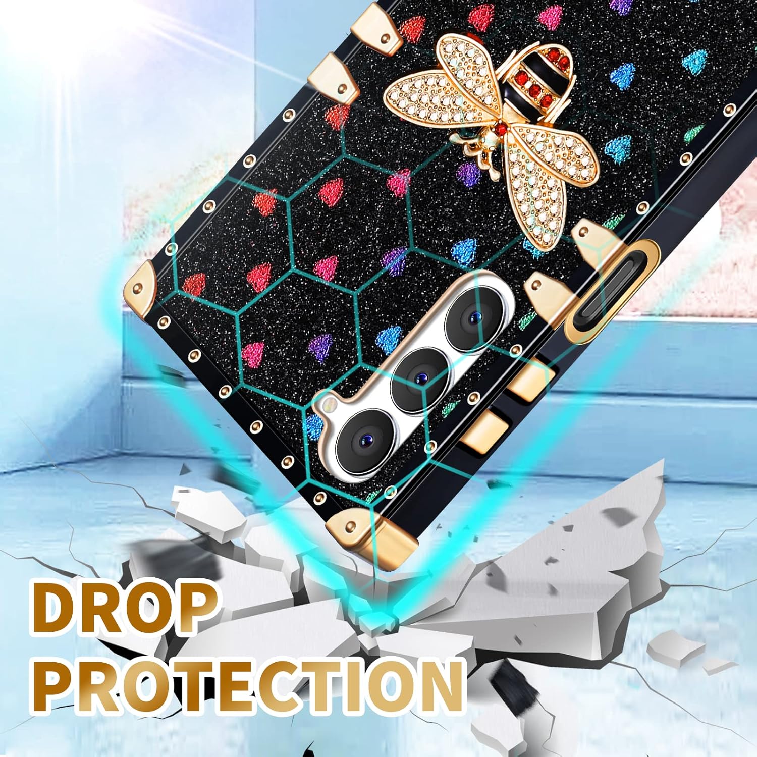 Loheckle Elegante funda para Samsung Galaxy A14 5G para mujer, funda cuadrada de diseñador para Samsung A14 5G con soporte de anillo y cordón,