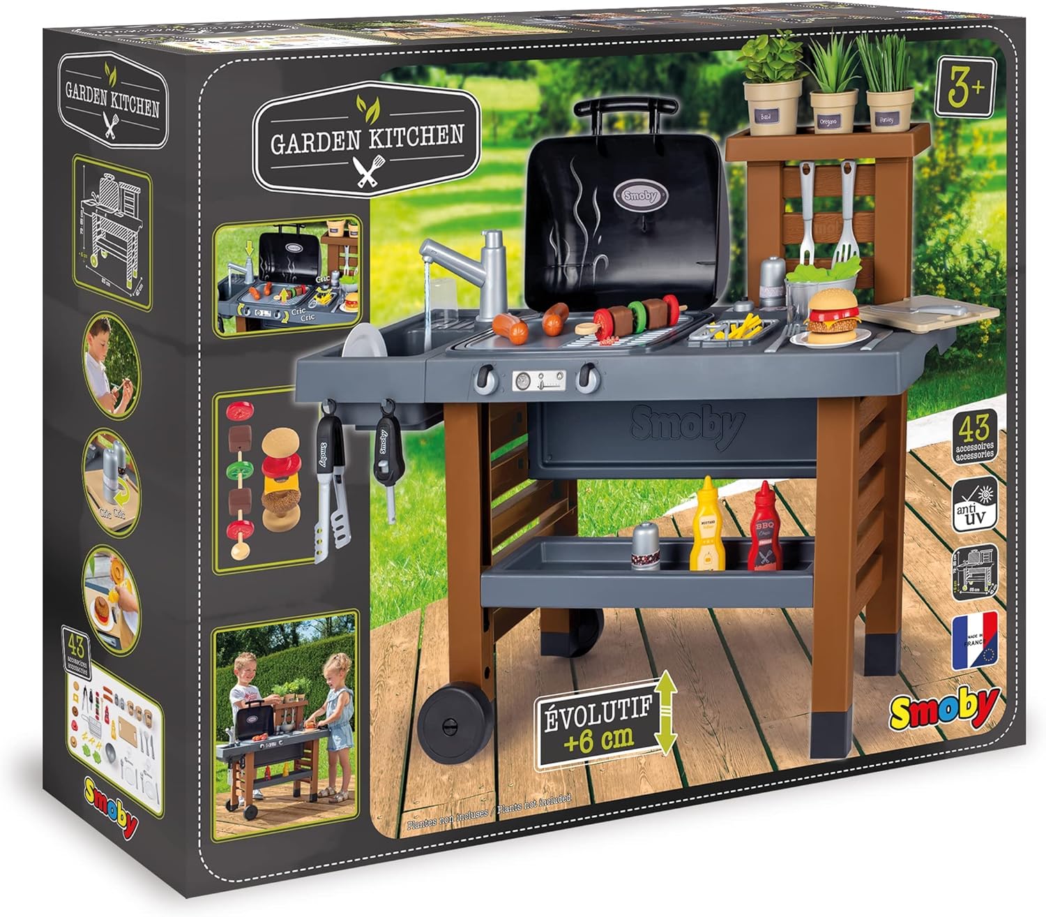 Smoby Cocina de jardín – Juego de 43 accesorios para exteriores, para niños a partir de 3 años, parrilla con llamas mágicas retráctiles, freidora y