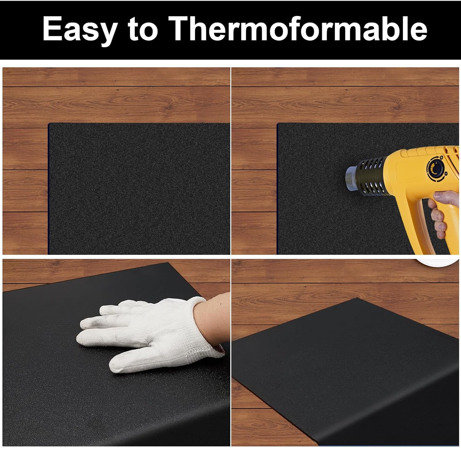 Hoja de plástico ABS de 12 x 16 x 18 pulgadas de grosor, hoja de PVC negro, lámina kydex de plástico moldeable, para bricolaje hecho a mano,
