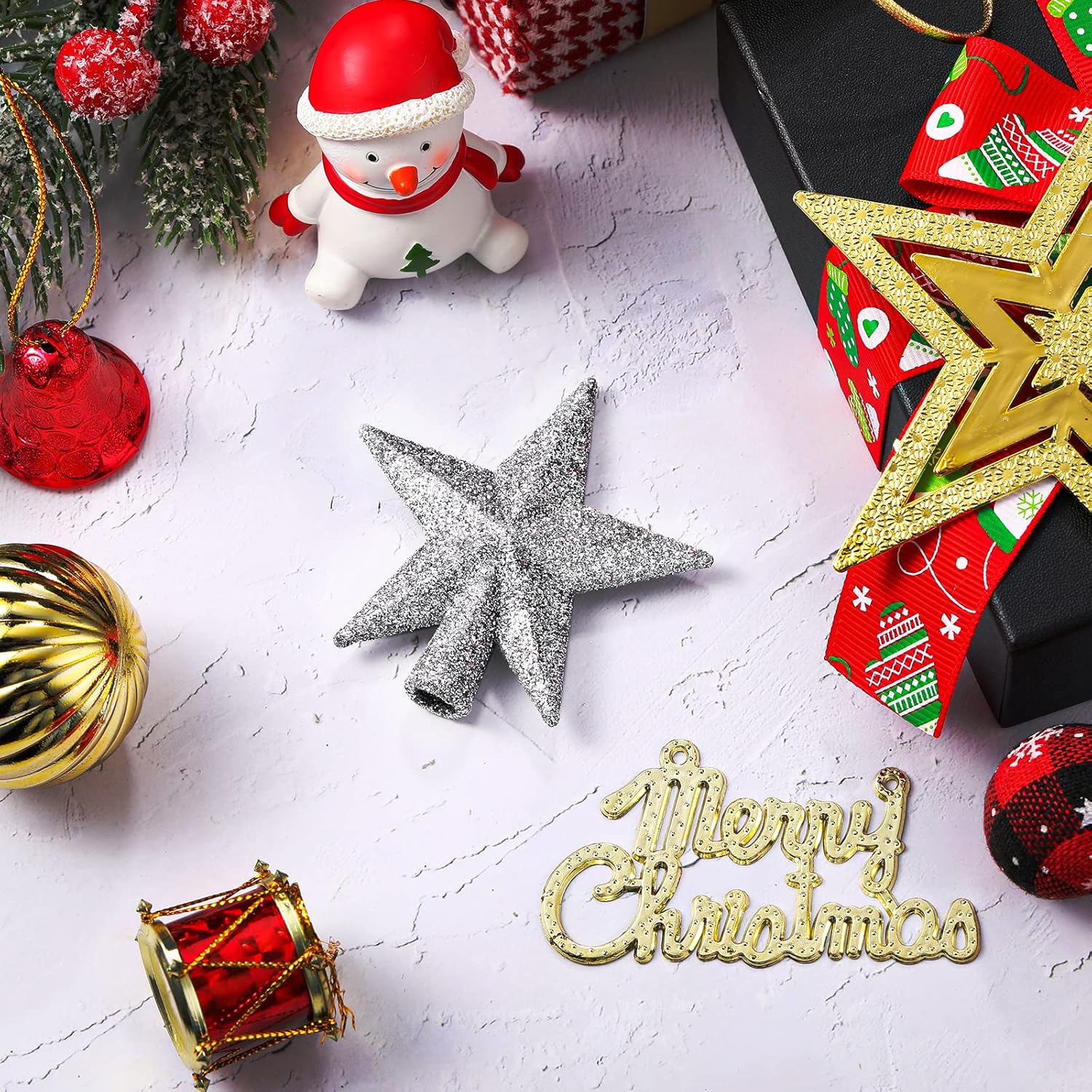 Hanaive Decoración para árbol de Navidad para el día de San Valentín, mini estrella para árbol de Navidad, decoración del hogar (plata con
