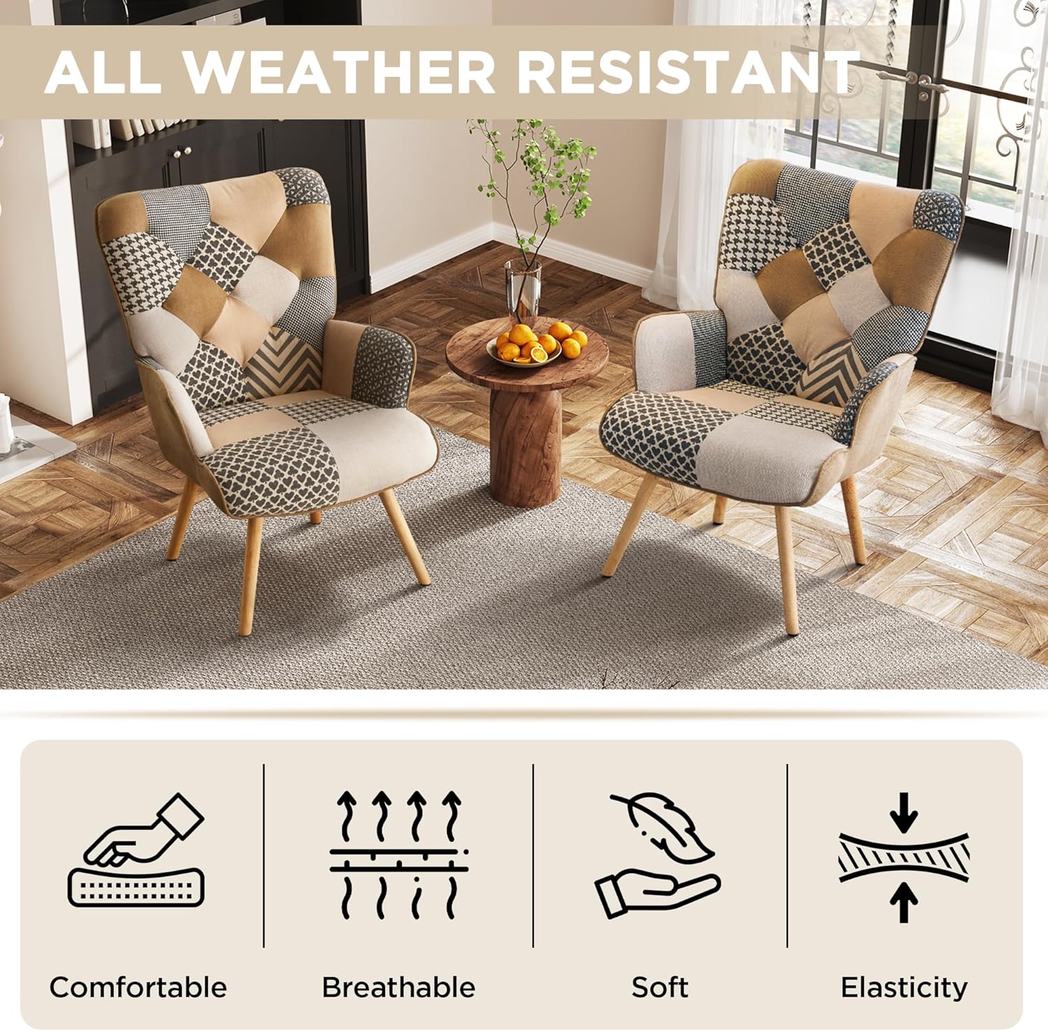 Fahomiss Silla decorativa, silla de sala de estar, sillón moderno con respaldo alto, sillas de lectura de parches coloridos para dormitorio, silla