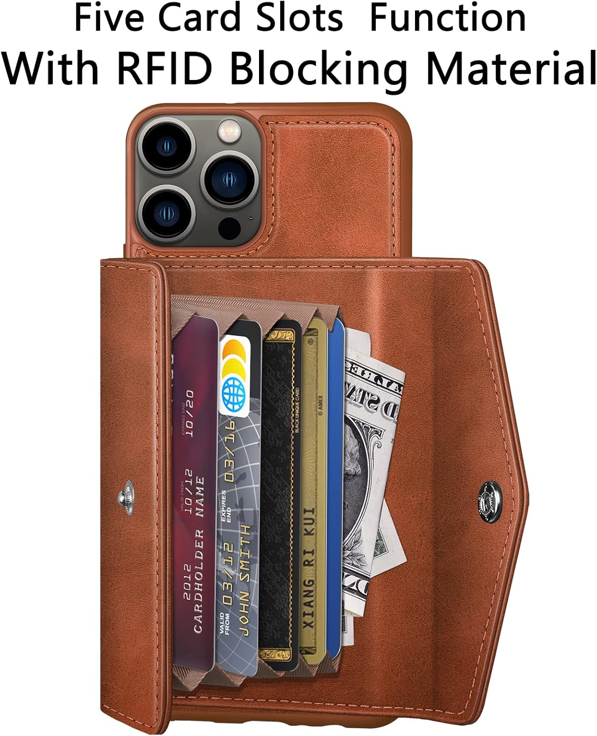 SUANPOT Funda tipo cartera para iPhone 13 Pro Max de 6.7 pies con bloqueo RFID, soporte para tarjetas de crédito, funda de piel sintética con tapa