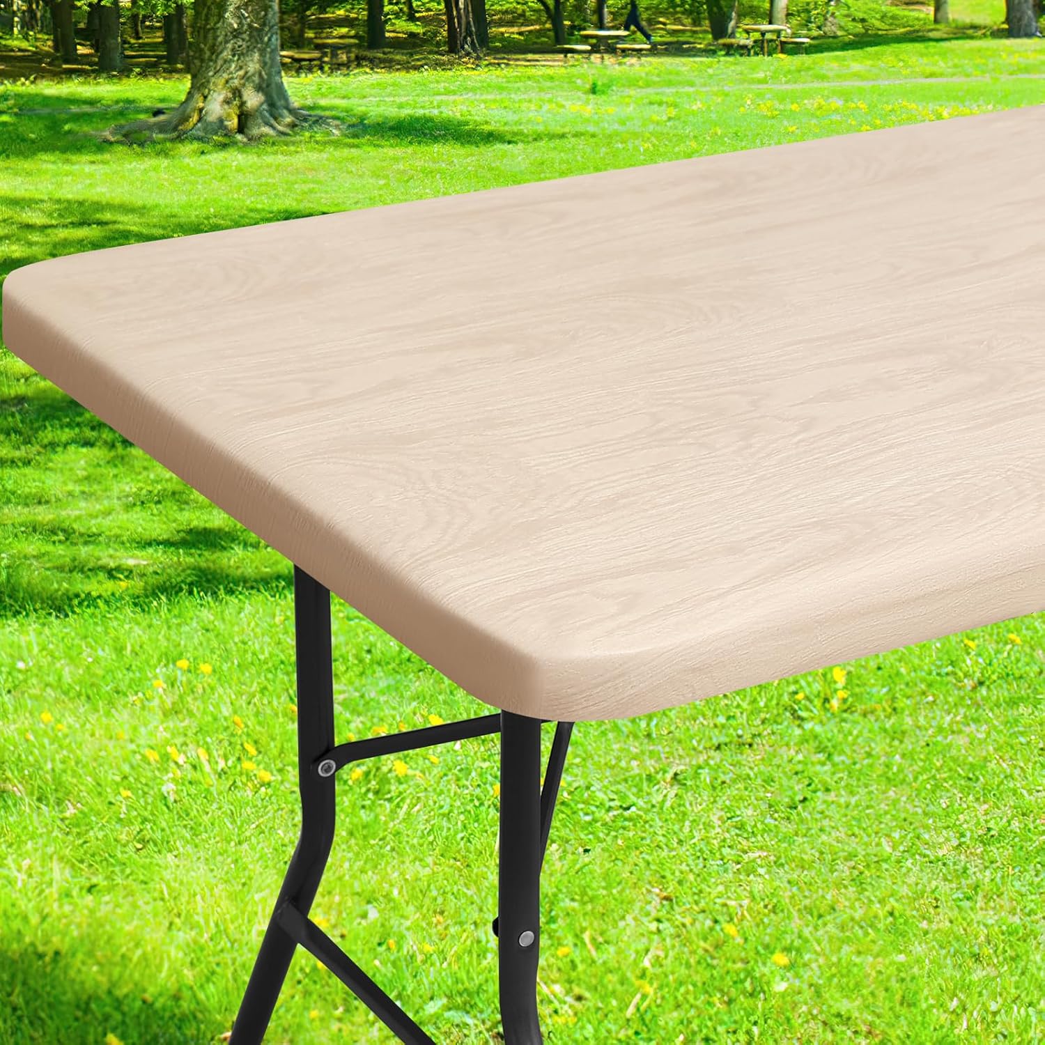 smiry Mantel rectangular de pícnic, fundas elásticas impermeables para mesas de 6 pies, manteles de vinilo con parte trasera de franela lavable para