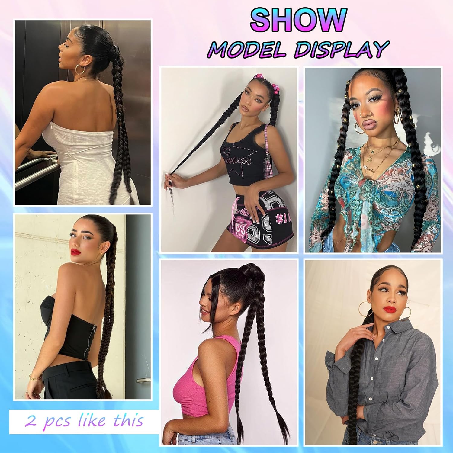 Extensión de cola de caballo, extensión de cola de caballo trenzada para mujeres negras con banda para el cabello, envoltura recta con extensión de