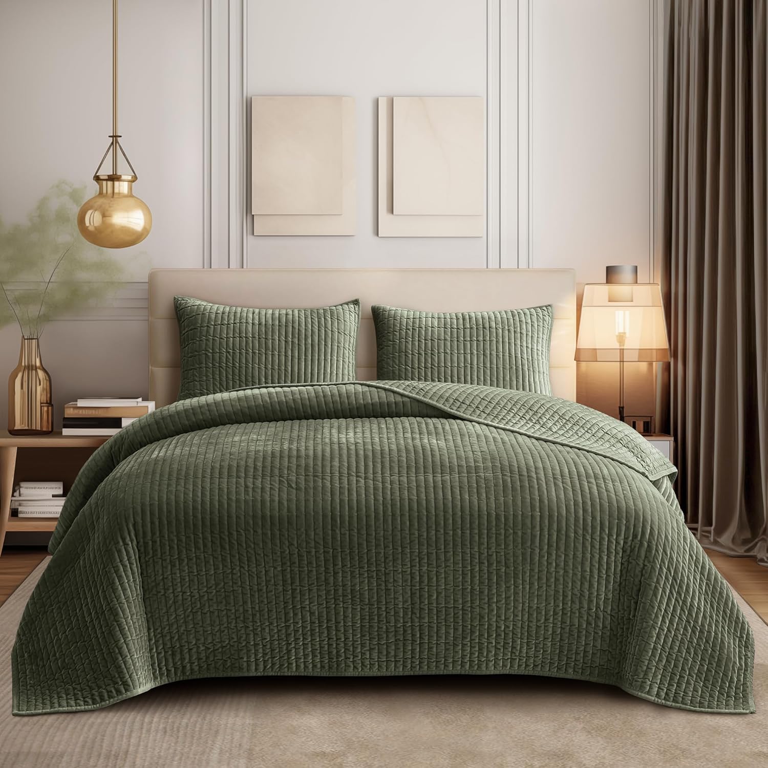 SHALALA – Edredón de terciopelo tamaño Queen, juego de ropa de cama a rayas, edredón de terciopelo ligero, lujosa y acogedora colcha de gamuza con