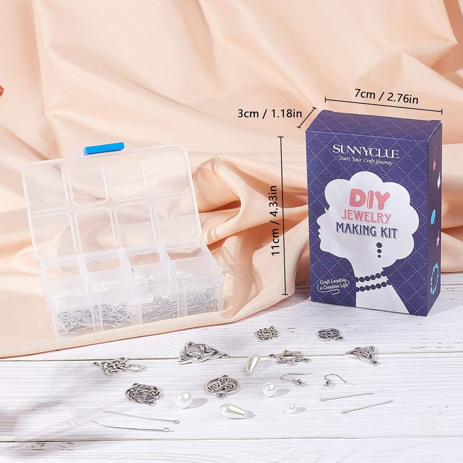 SUNNYCLUE 1 caja de 8 pares de aretes de nudo celta de plata antigua, aretes colgantes de perlas, kit de inicio de fabricación de joyas con