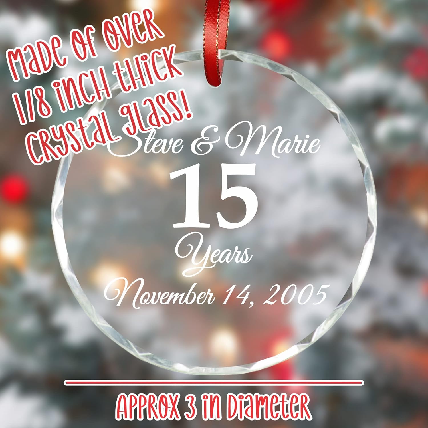 Adornos de Navidad personalizados decoración de Navidad, adorno de cristal de cristal, adorno de Navidad de año de boda, decoración personalizada de