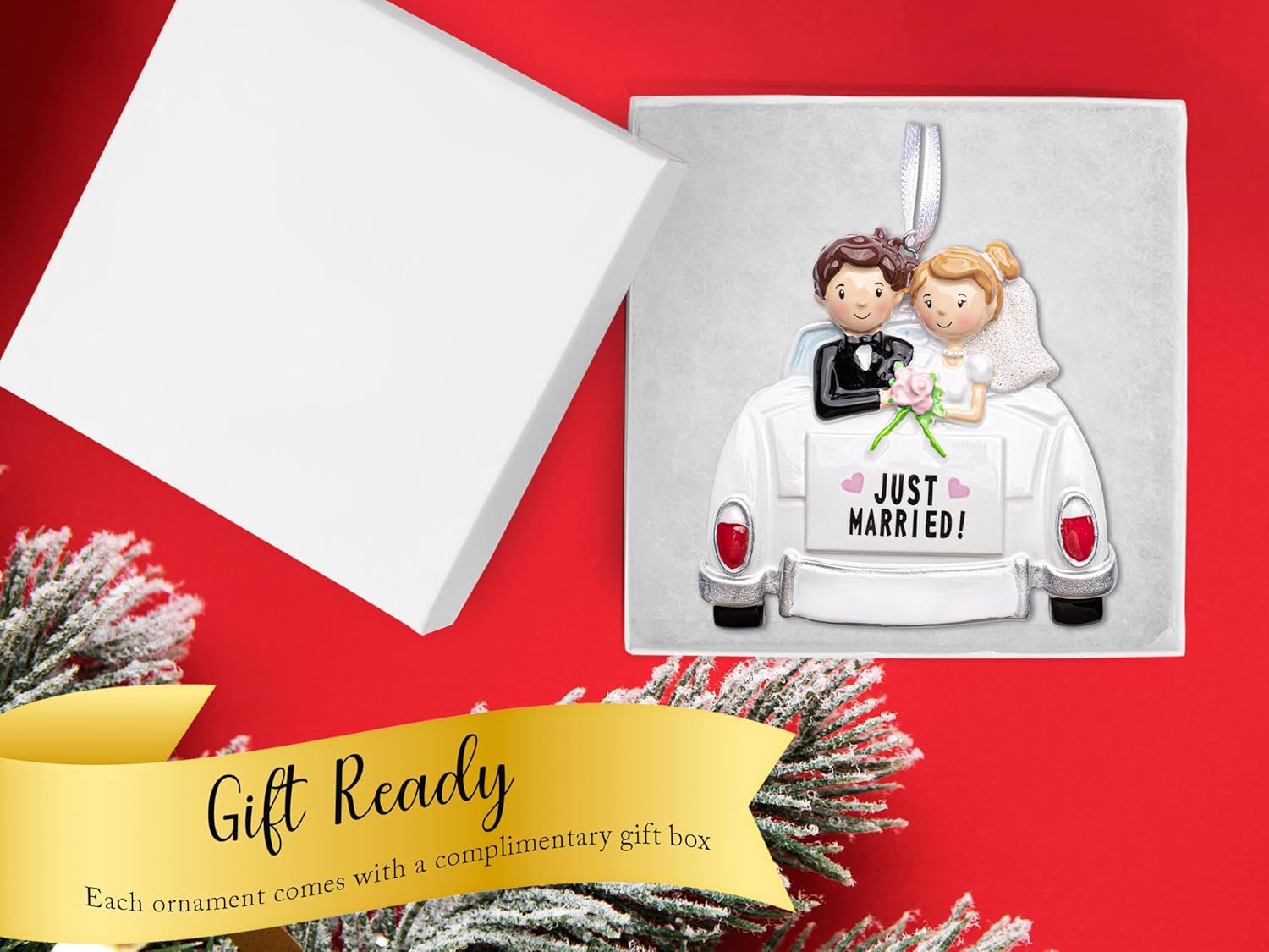 Adorno personalizado de casados con nuestra primera Navidad 2023  Adorno personalizado de automóvil vintage para árbol de Navidad  Recuerdo de