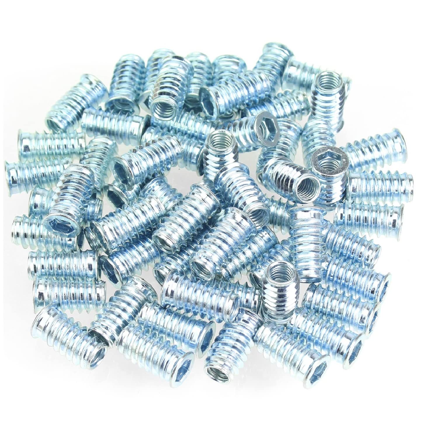 Kindroufly Insertos roscados de 516″-0.709 x 0.984 in, insertos de tuerca, insertos de madera, acero al carbono chapado en zinc azul, insertos