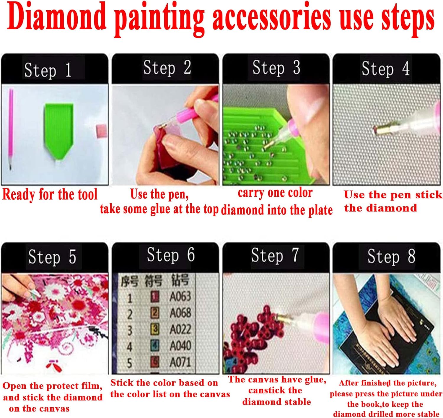 Accesorios de pintura de diamantes, herramienta de arte, 42 adhesivos de pintura de diamantes, arcilla, kit de cera para bordar, bolígrafo de punto