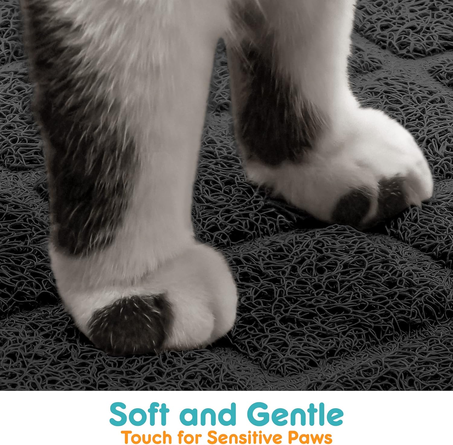 Tapete de arena para gatos, color negro, malla de PVC duradera de alta calidad con control de dispersión, antideslizante, menos residuos, suave para
