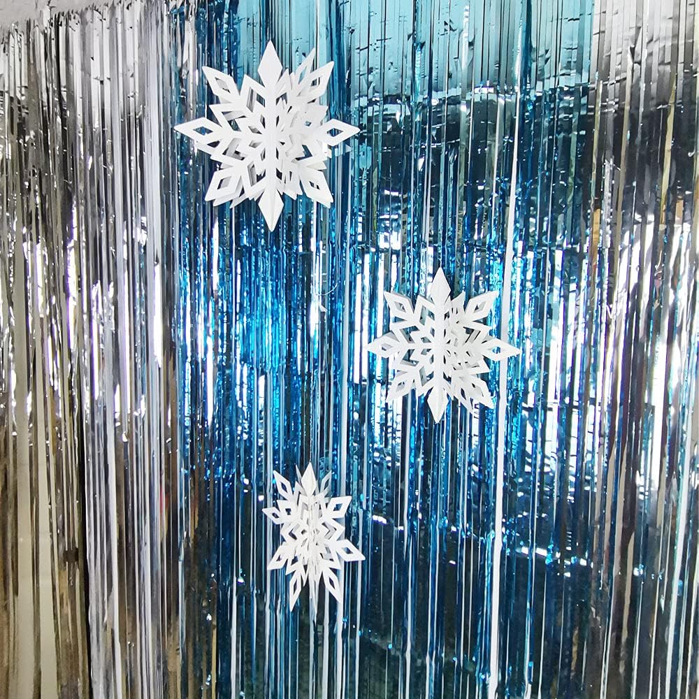 Cortinas de fondo para cabina de fotos de oropel de papel metálico para decoración de fiestas, paquete de 4 cortinas de flecos de papel de aluminio