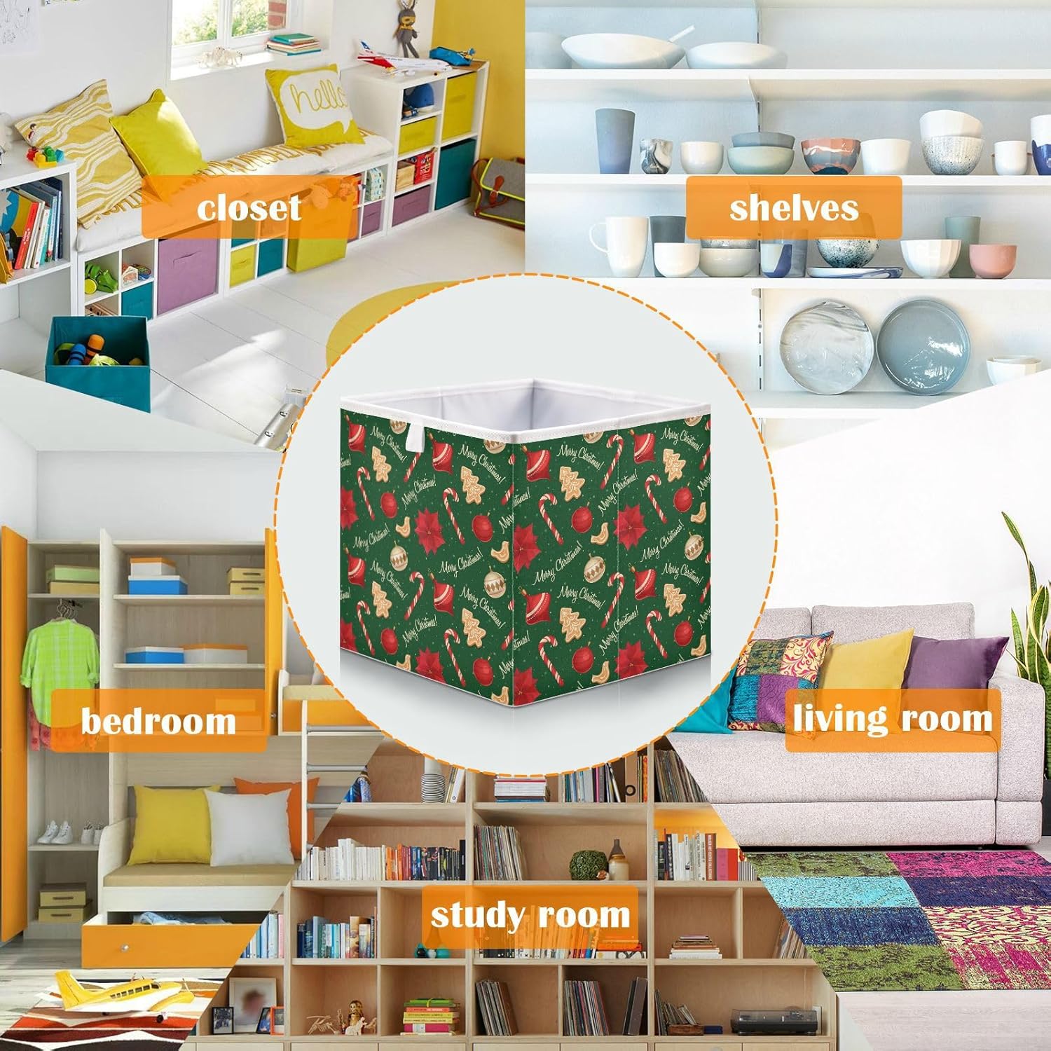 Cubo de almacenamiento de tela con forma de árbol de Navidad, cubos de almacenamiento plegables y plegables para el hogar, armario, dormitorio,
