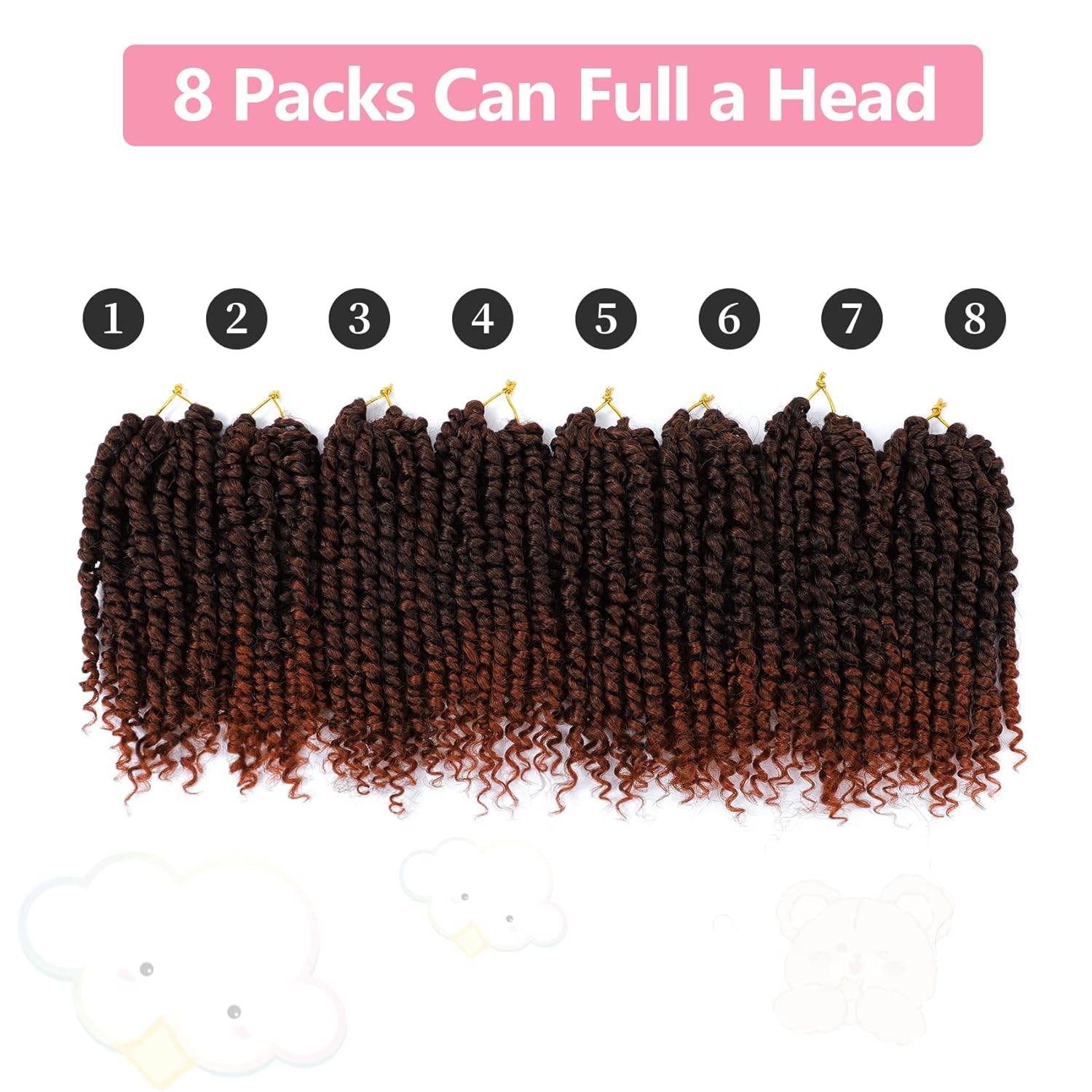 Fulcrum Cabello Passion Twist de 8 pulgadas, 8 paquetes de cabello de ganchillo Passion Twist para mujeres negras, cabello pretrenzado de ganchillo