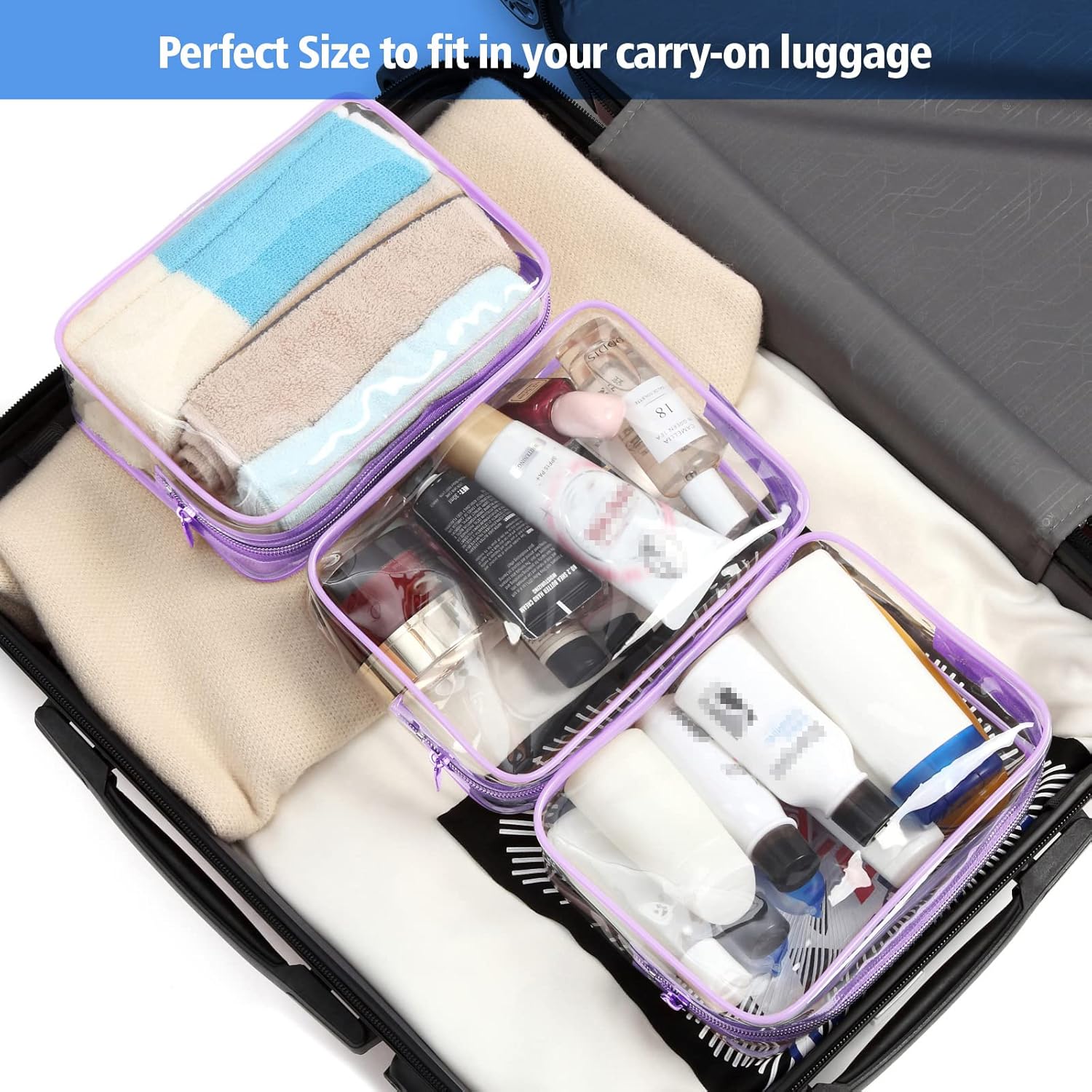 PACKISM Bolsa de aseo aprobada por la TSA  Bolsa de maquillaje transparente impermeable tamaño cuarto de galón, bolsa de maquillaje de viaje para