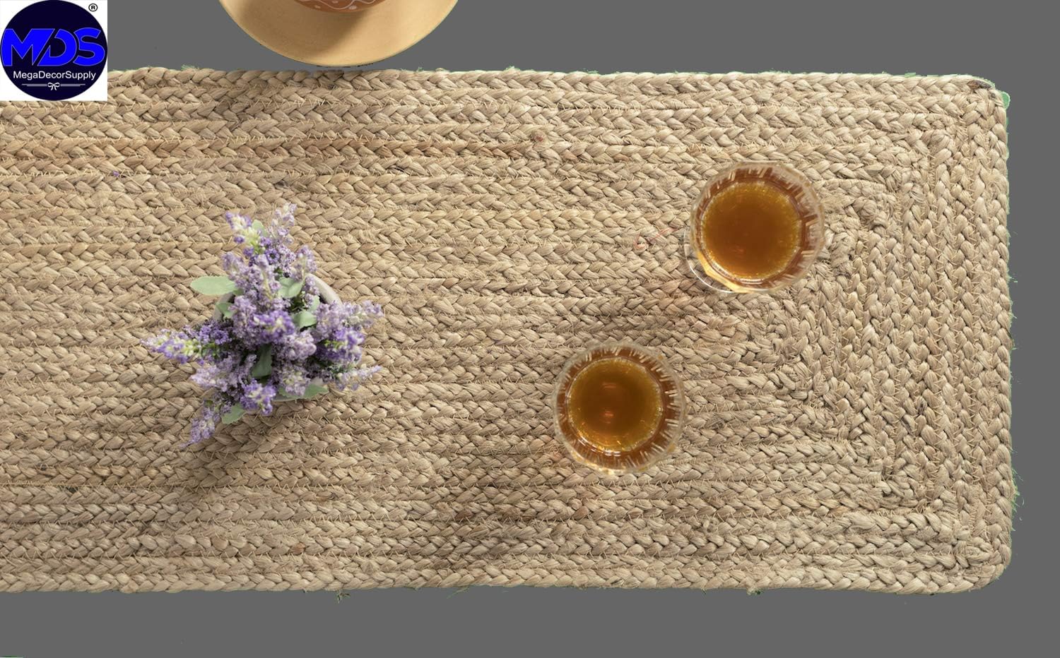 MDS – Paquete de 1 camino de mesa rectangular trenzado de yute tejido a mano de 13 x 36 pulgadas, 100% natural, reversible, rústico, vintage, camino
