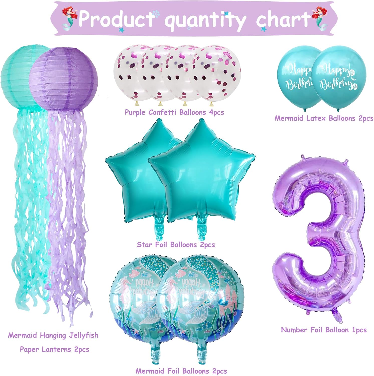 ADLKGG – Decoración de sirena púrpura para fiesta de cumpleaños, faroles de papel de medusas colgantes, globos de papel para Primera fiesta de