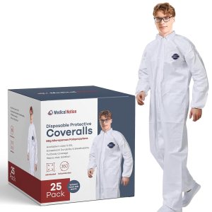 Medical Nation Trajes de materiales peligrosos  Paquete de 25 unidades, mediano  Overol protector desechable, resistente de cuerpo completo, traje Medical Nation Trajes de materiales peligrosos  Paquete de 25 unidades, mediano  Overol protector desechable, resistente de cuerpo completo, traje