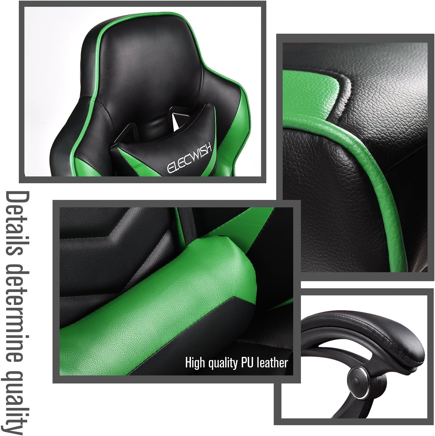 Silla de videojuegos para oficina de carreras  reclinable de piel sintética con respaldo alto, ergonómica, ajustable y giratoria, escritorio