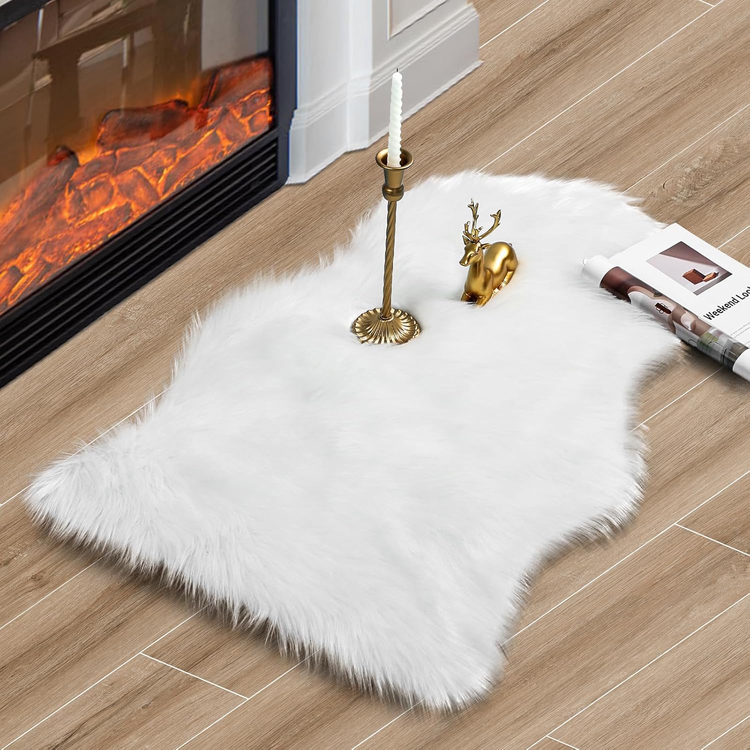Alfombra de piel sintética, mullida y esponjosa, ultra suave de 2 x 3 pies, alfombra de piel de oveja blanca, alfombra mullida lavable a máquina,