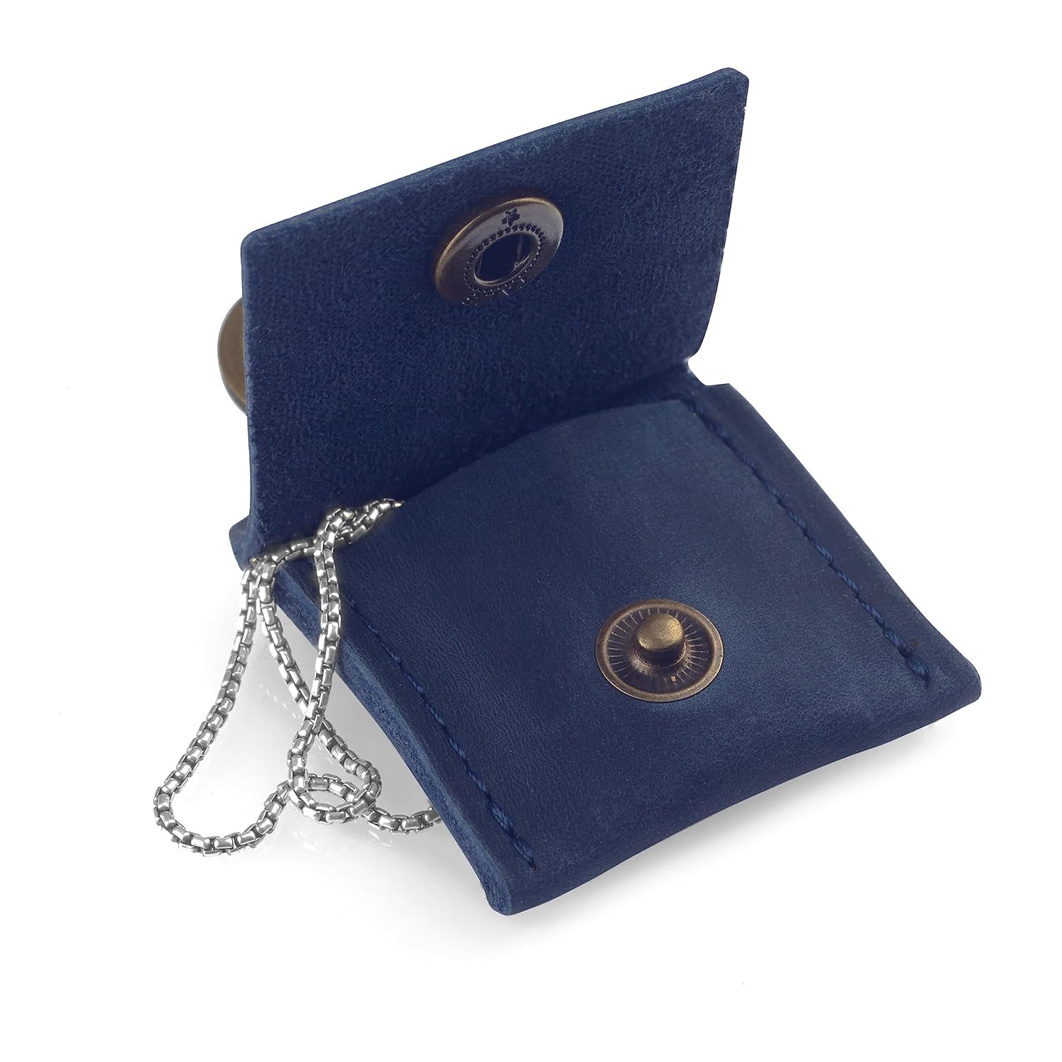Leather Keychain Ring Holder, Wedding Ring Travel Case, Engagement Ring Holder, Ring Pouch, Workout and Gym Ring Holder (Blue)