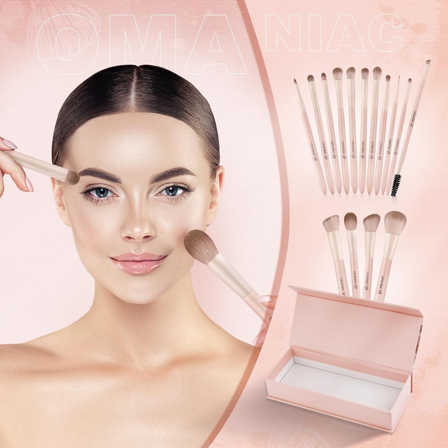 OMANIAC Juego de brochas de maquillaje (15 unidades), correctores de polvo sintético de alta calidad, sombras de ojos, rubor, juego de brochas de