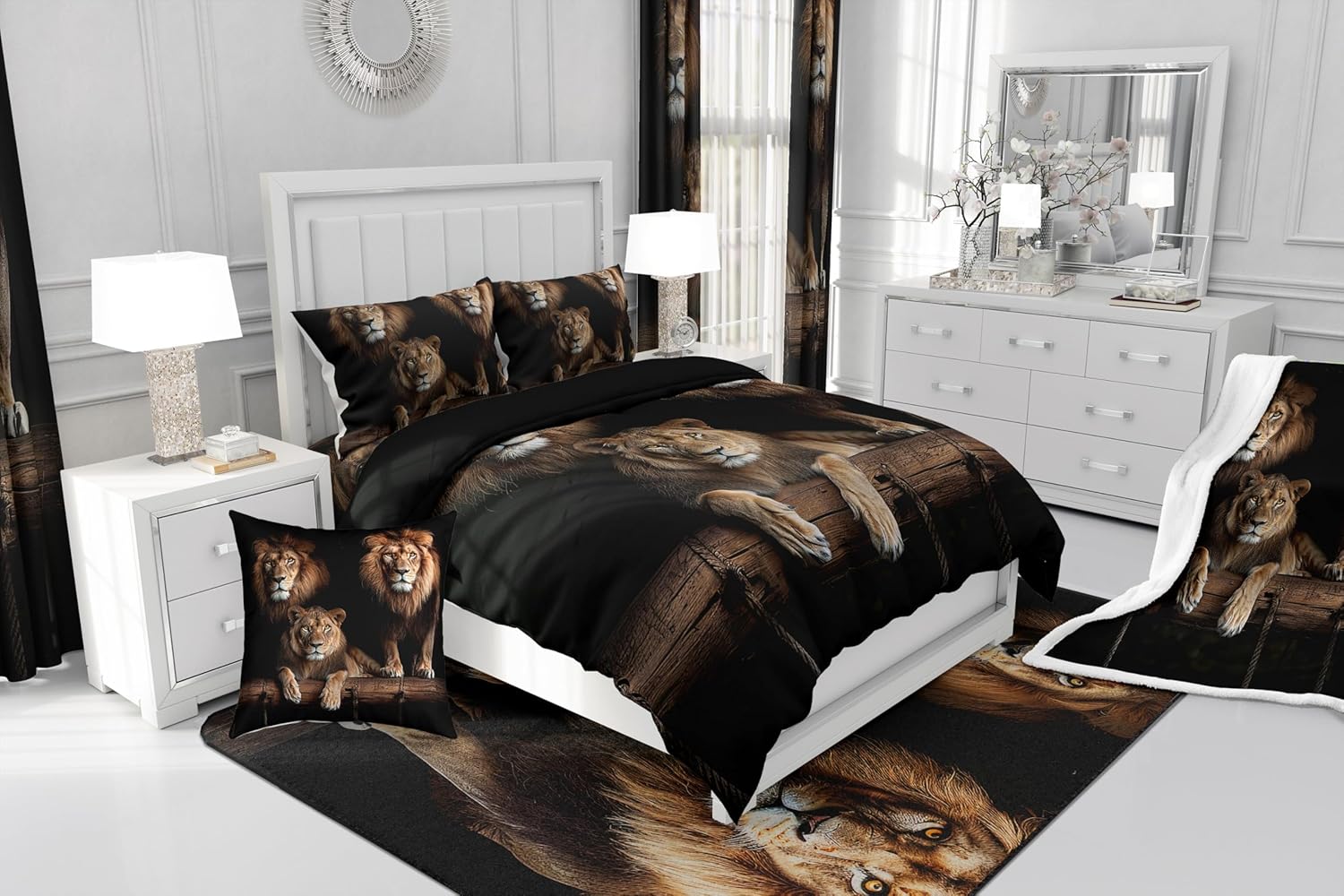 Erosebridal Juego de funda de edredón de león con diseño de animales de safari africanos para niños, funda de edredón de animales salvajes, juego de