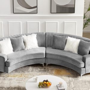 Yoglad Sofá modular curvado tapizado, sofá semicírculo de estilo moderno, sofá copetudo con patas de metal, sofá circular con almohadas Villose para Yoglad Sofá modular curvado tapizado, sofá semicírculo de estilo moderno, sofá copetudo con patas de metal, sofá circular con almohadas Villose para