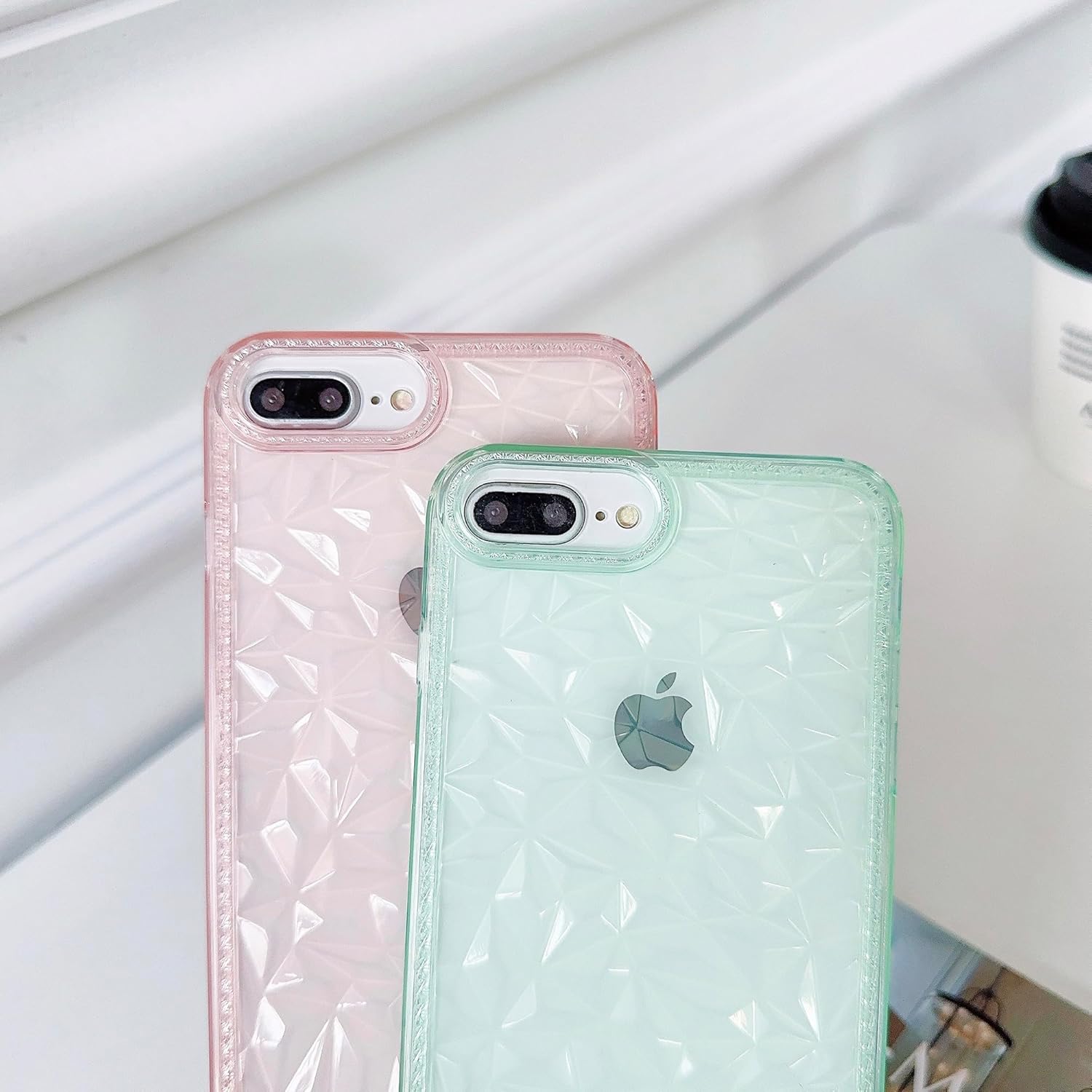 SKYLMW Funda para iPhone 6 Plus, iPhone 7 Plus, iPhone 8 Plus, 5.5 pulgadas, TPU suave, delgada, 3D, transparente, patrón de diamante, funda para