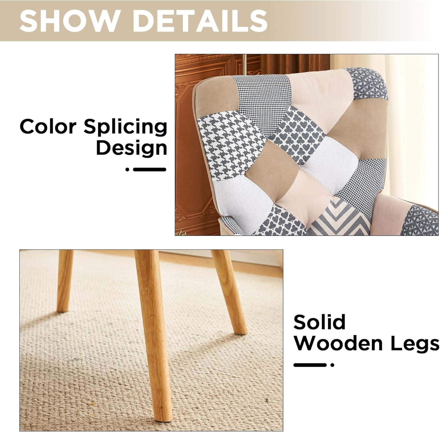 Fahomiss Silla decorativa, silla de sala de estar, sillón moderno con respaldo alto, sillas de lectura de parches coloridos para dormitorio, silla