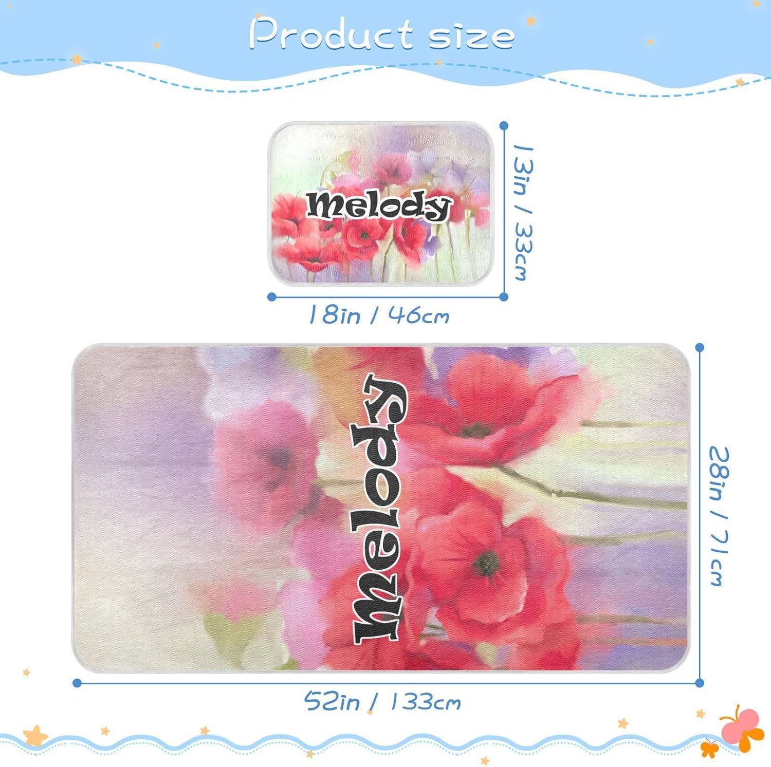 Protector de colchón personalizado de acuarela roja con flores de amapola para niños y niñas, tapete de seda de hielo para cama, colchoneta de