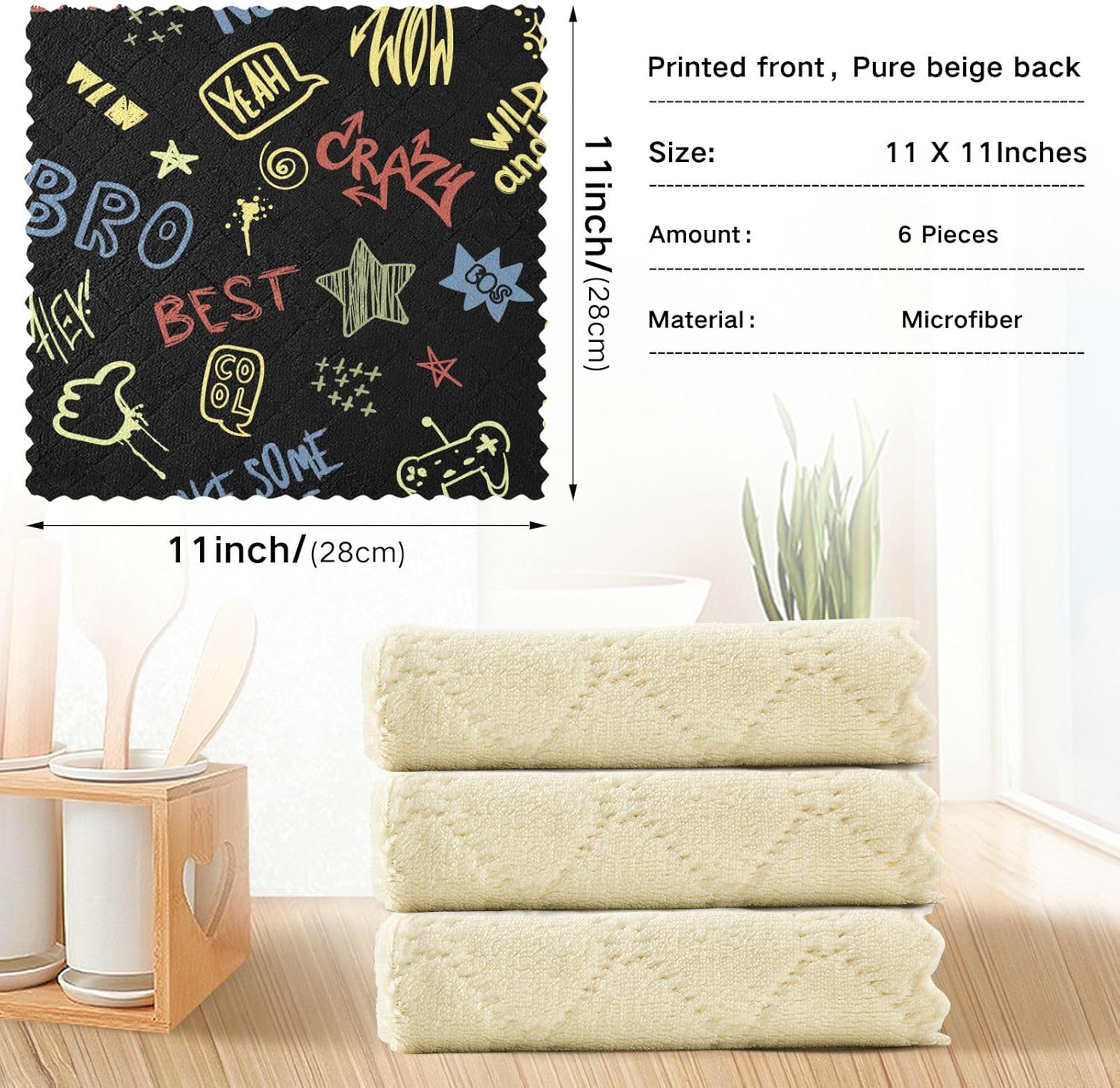 Graffiti Slogans Cotton Decorative Microfiber Kitchen Towels Fast Drying 6 Pack Kitchen Tea Towels for Countertop Table