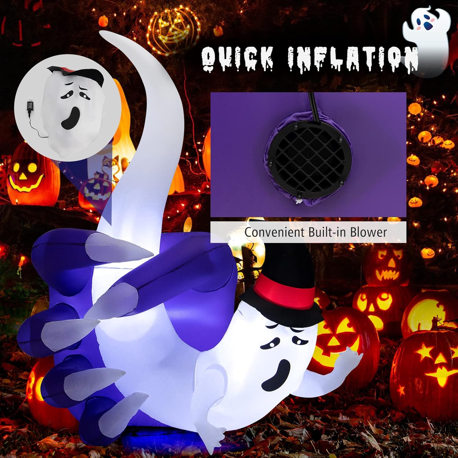 COSTWAY Mano inflable de Halloween de 6 pies para sostener el fantasma con LED integrado y soplador de aire
