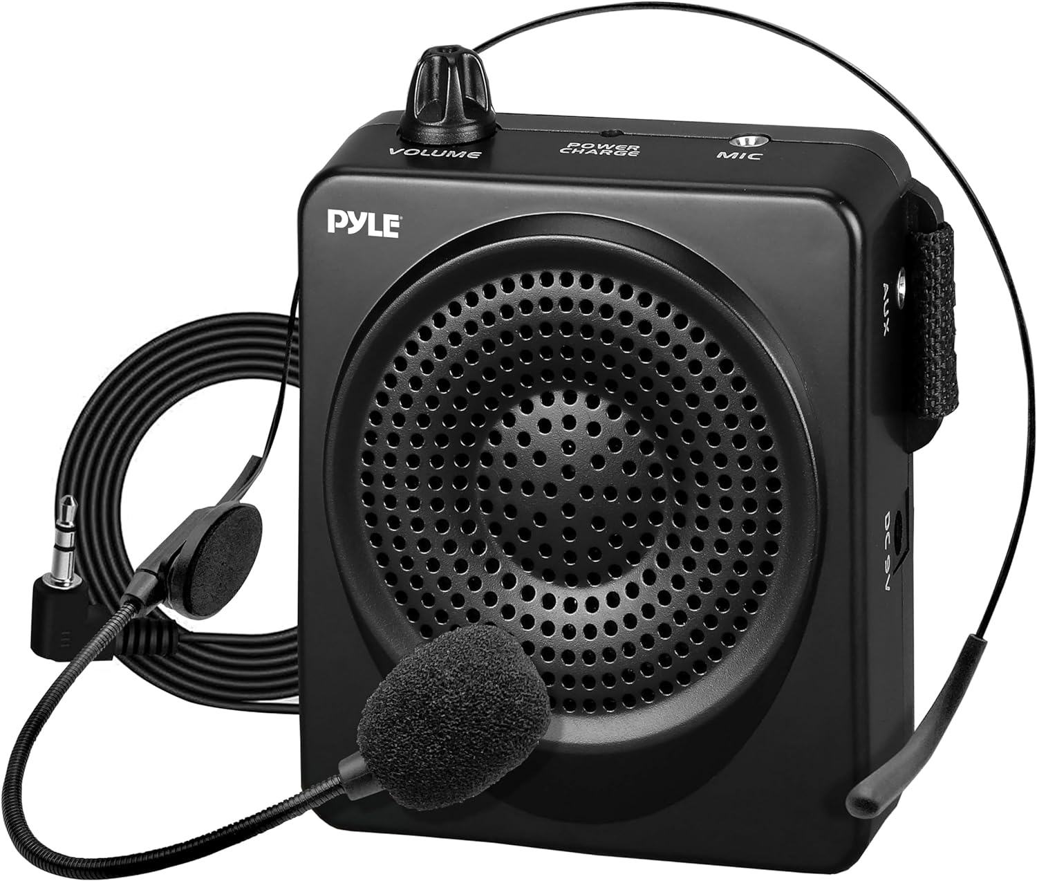 Pyle Altavoz PA portátil y amplificador de voz cintura compacta con batería recargable, incluye micrófono de auriculares y conector auxiliar de