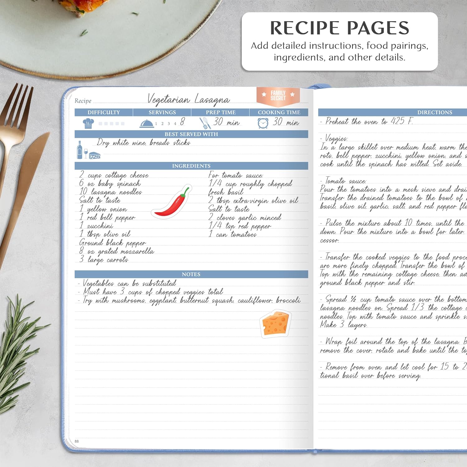 Libro de recetas Legend  Libro de cocina familiar en blanco para escribir en tus propias recetas  Diario de cocina vacío  Cuaderno de cocina