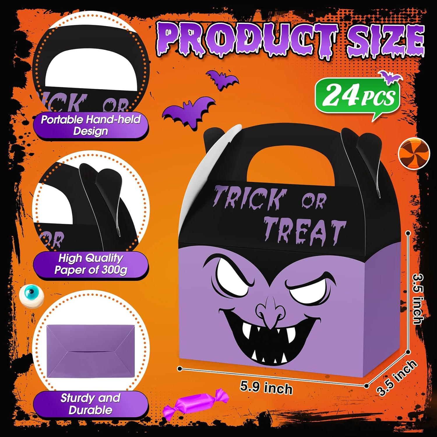Zhanmai 30 cajas de regalo de Halloween, cajas de cartón de regalo para casa de Halloween, cajas de regalos para fiesta de Halloween, cajas con asa