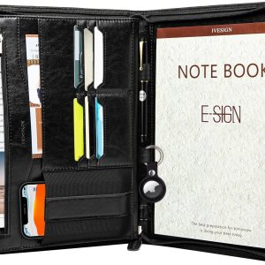 IVESIGN Portafolio con cremallera para mujeres y hombres, carpeta de reanudación de cuero vegano, organizador de negocios, con bloc de escritura IVESIGN Portafolio con cremallera para mujeres y hombres, carpeta de reanudación de cuero vegano, organizador de negocios, con bloc de escritura
