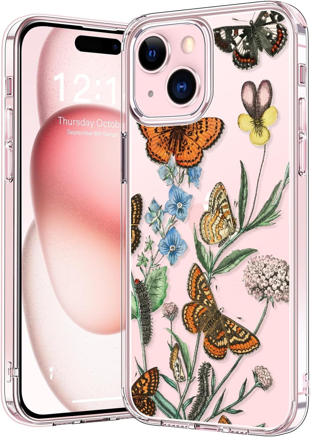 bicol Funda compatible con iPhone 15 Plus, transparente con diseños de moda para niñas y mujeres, ajuste delgado, a prueba de golpes, funda
