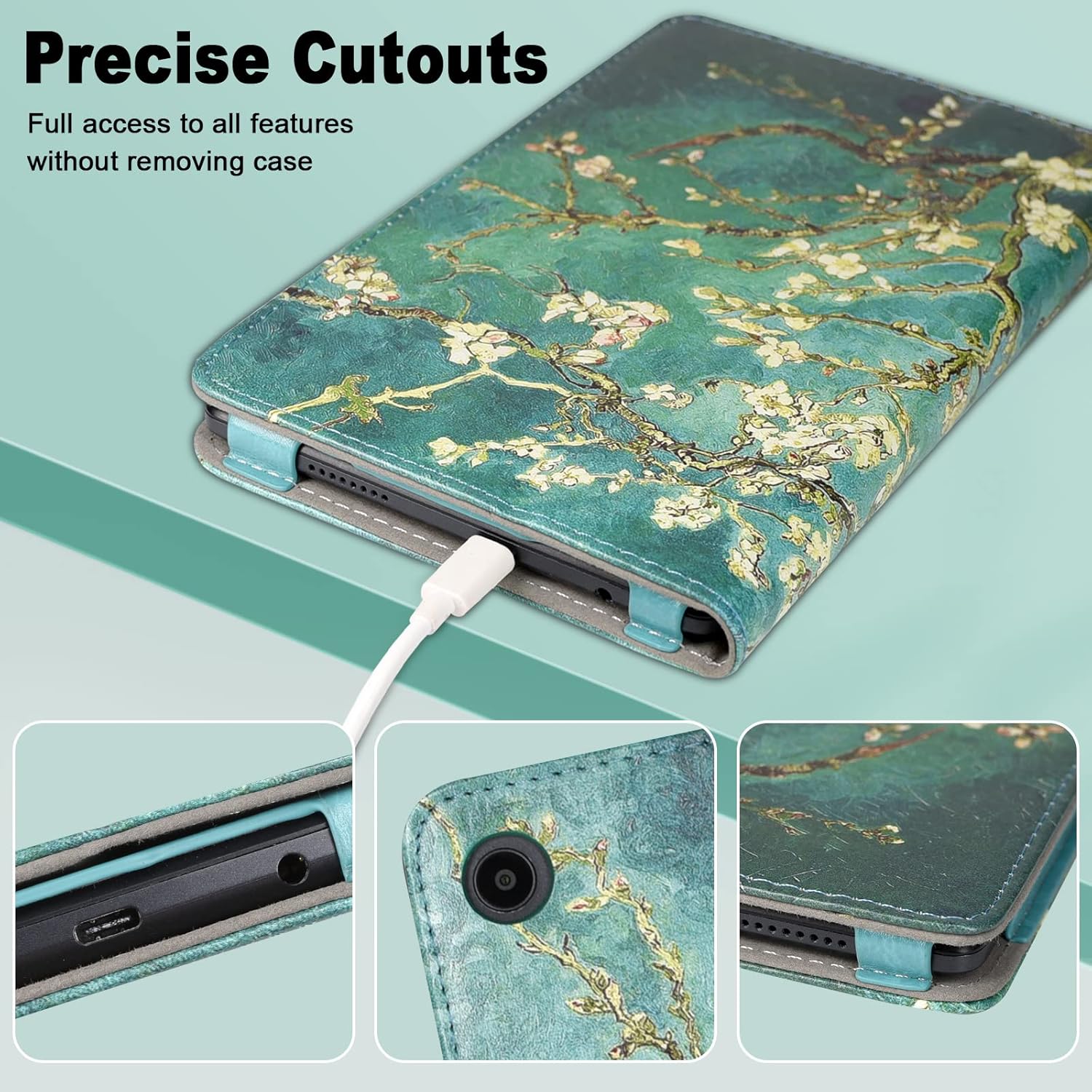 Caweet Funda para TCL Tab 8 LE (Modelo 9137W) lanzamiento 2023, (1 pieza), funda de piel con cierre magnético, flor de almendra