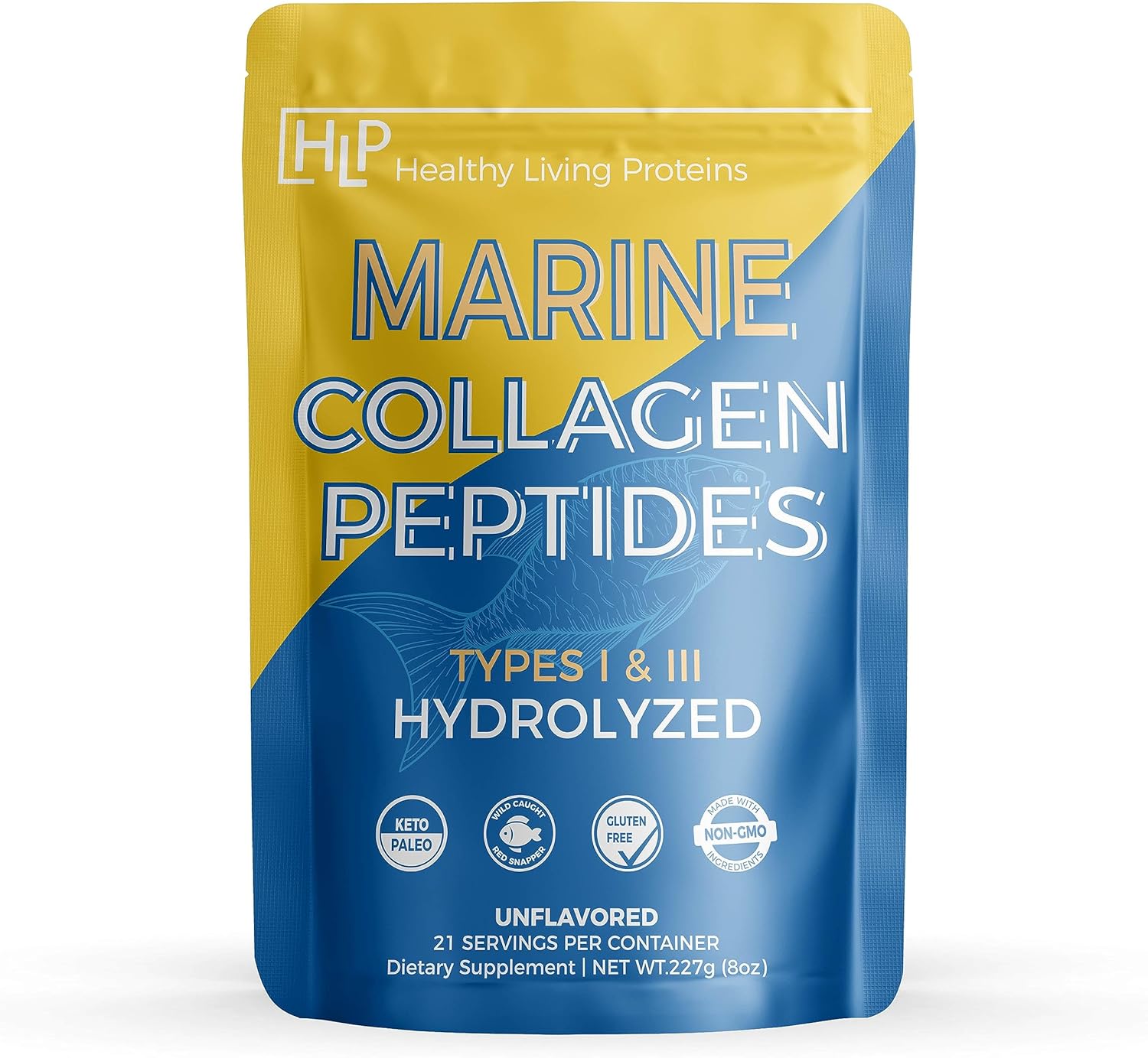 Healthy Living Proteins  Péptidos marinos de colágeno tipo 1 y 111  0.98 onzas de proteína de pescado, pescado silvestre de origen natural, sin OMG,