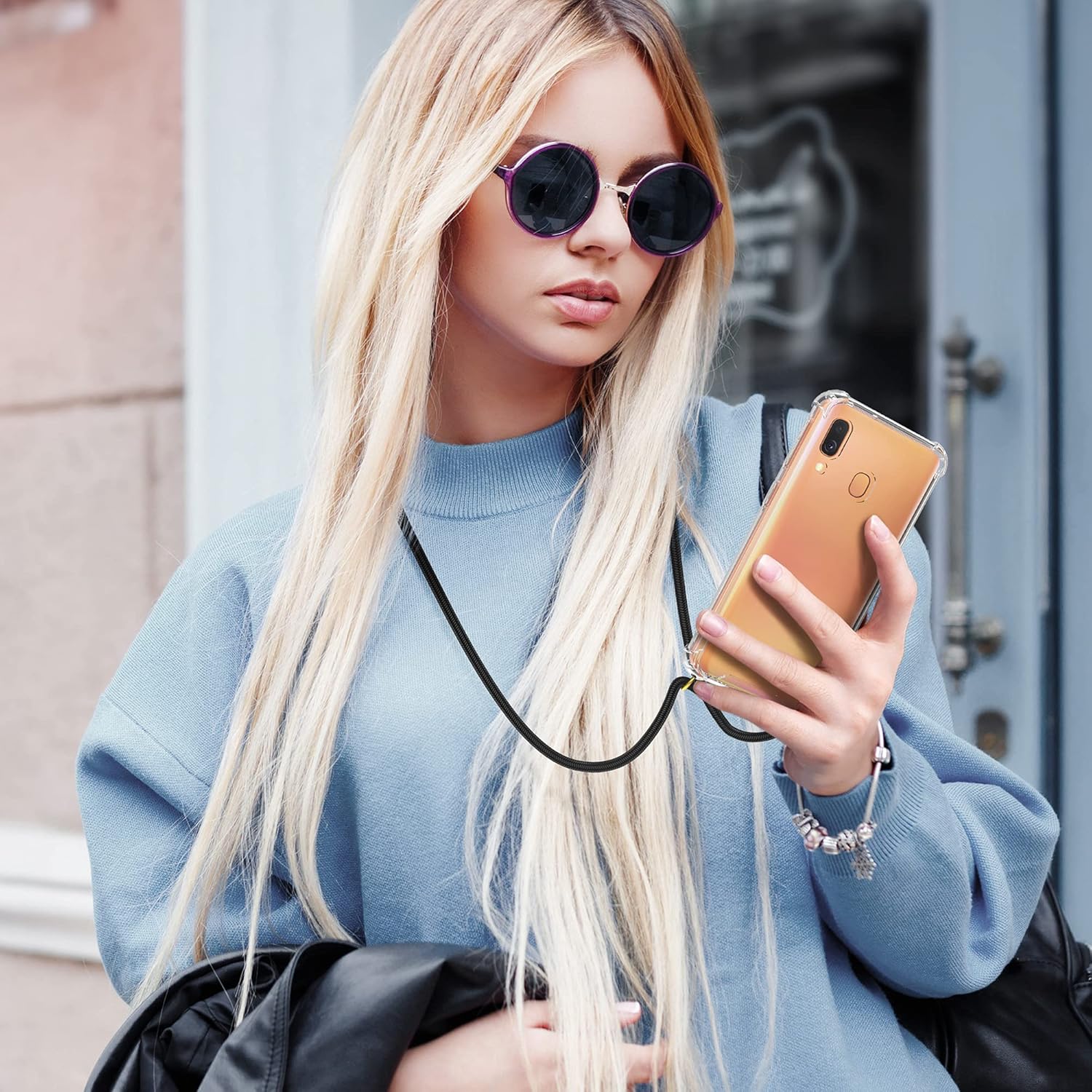 kwmobile Funda cruzada compatible con Samsung Galaxy A40 – Magnolias RosaBlancoTransparente