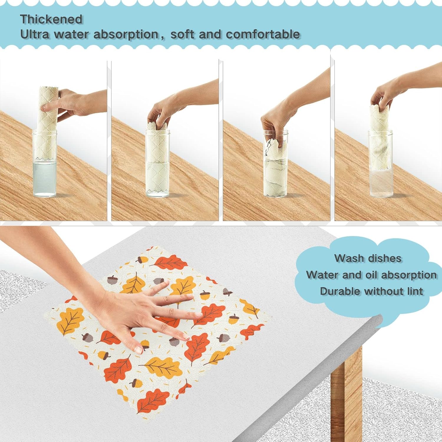 SUABO Paños de cocina de hojas de roble otoñal, paquete de 6 paños de cocina de secado rápido, toallas de limpieza absorbentes para cocina y baño