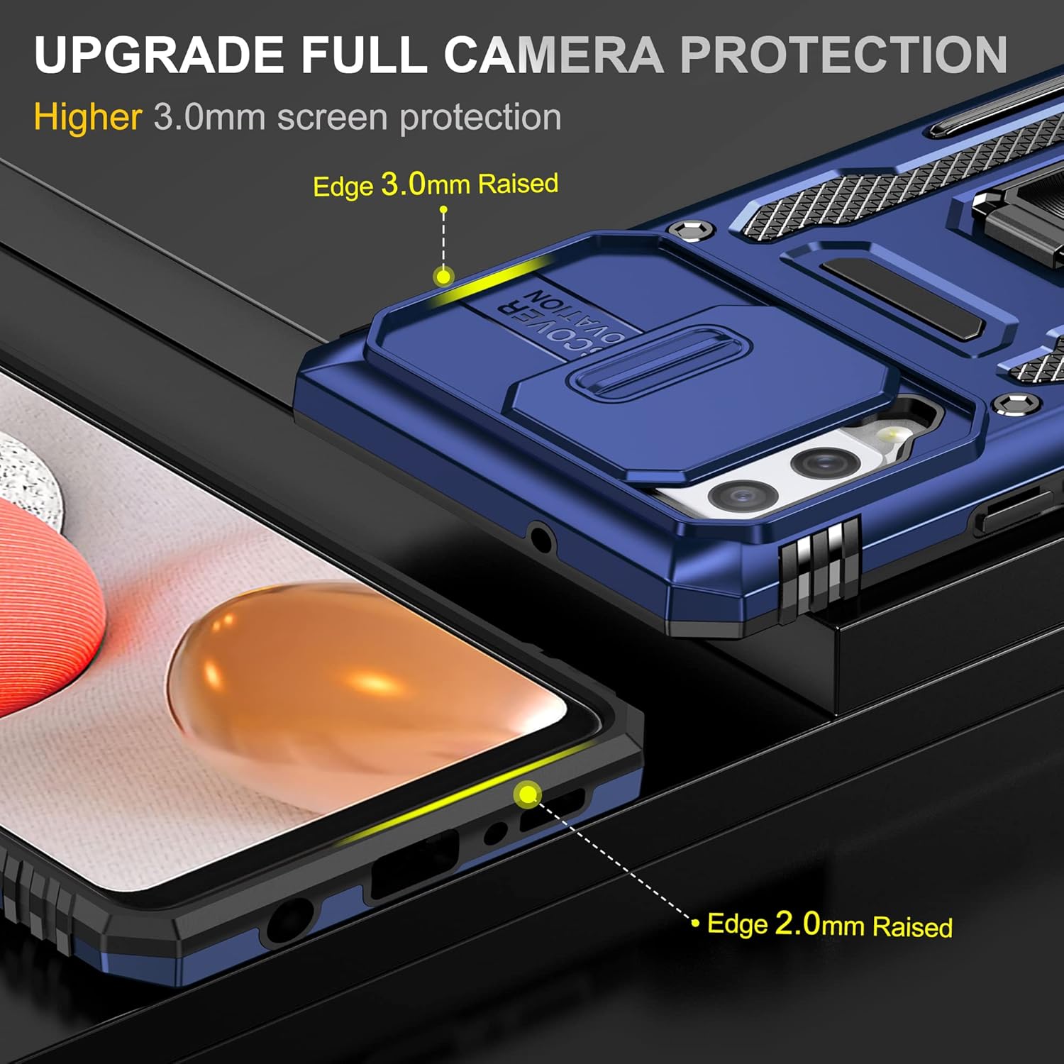 Asuwish Funda de teléfono para Samsung Galaxy A42 5G con protector de pantalla de vidrio templado y cubierta para cámara deslizante, soporte
