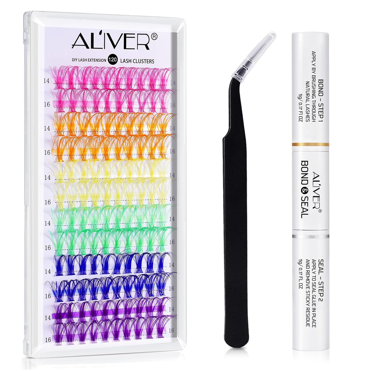 Kit de extensiones de pestañas de colores, 120 racimos de pestañas, herramienta aplicadora de pestañas en racimo, pestañas supersujeta y sella para