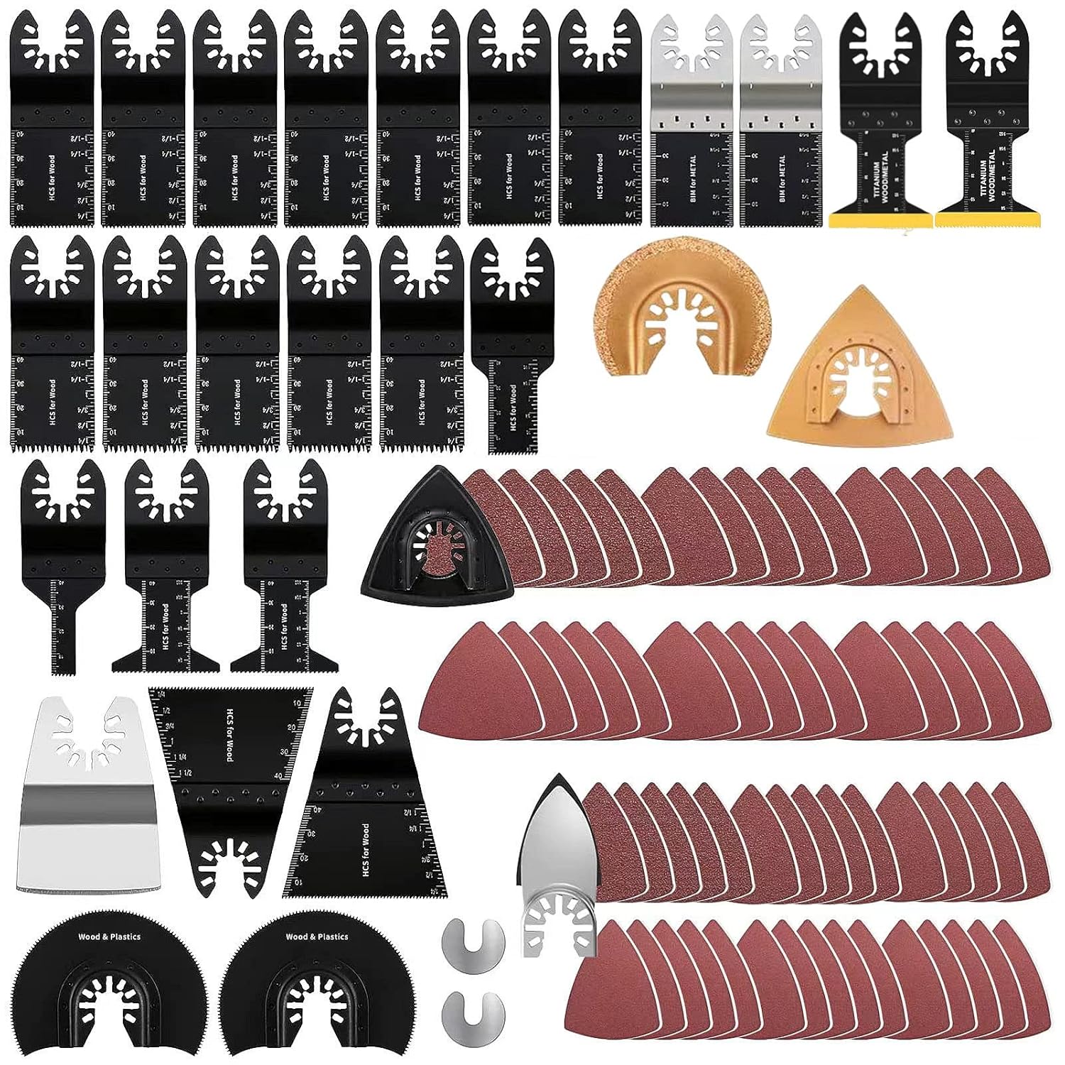 Paquete de 91 hojas de sierra oscilantes, cuchillas oscilantes de alta calidad para cortar madera y metal plásticos, kit de cuchillas