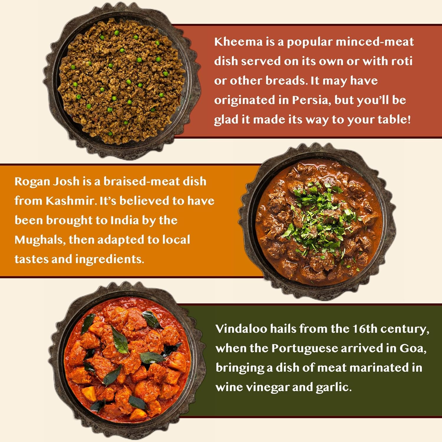 Variedad de curry de carne (paquete de 3)  Kheema, Rogan Josh & Vindaloo Masala y kit de especias enteras  Auténtica mezcla de condimentos indios
