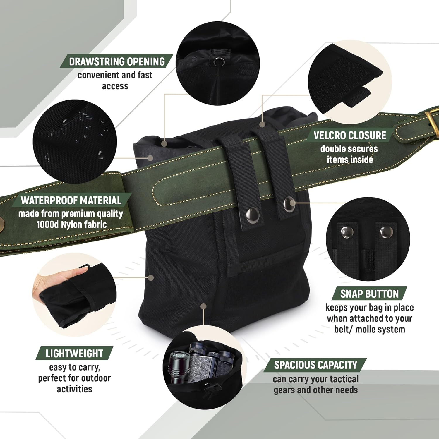 Molle – Bolsa de basura táctica enrollable con cordón, ligera, duradera, plegable, para caza, bolsa para revistas de munición