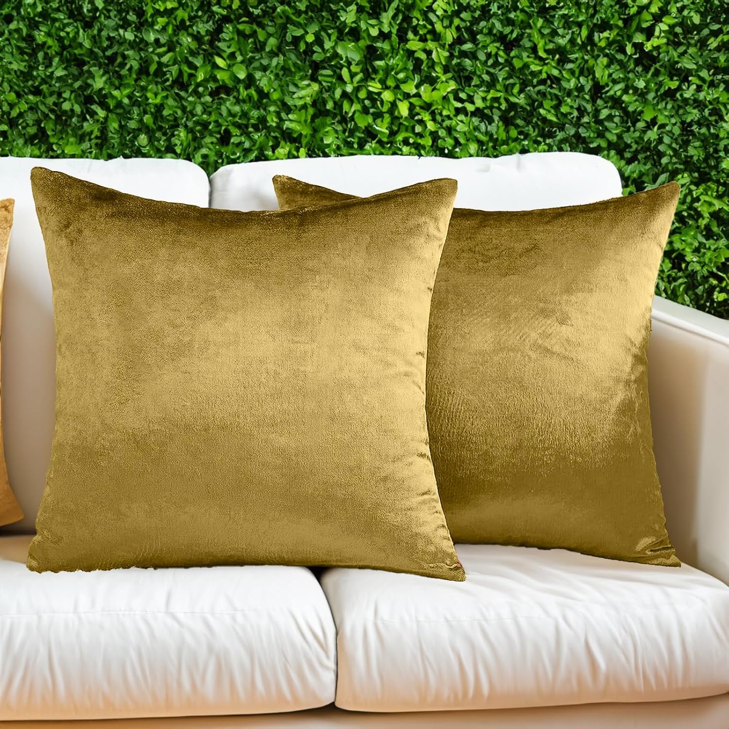 FULDGAENR Juego de 2 fundas de almohada de terciopelo de 16 x 16 pulgadas para sofá y sofá, fundas de almohada decorativas doradas cuadradas de 16 x