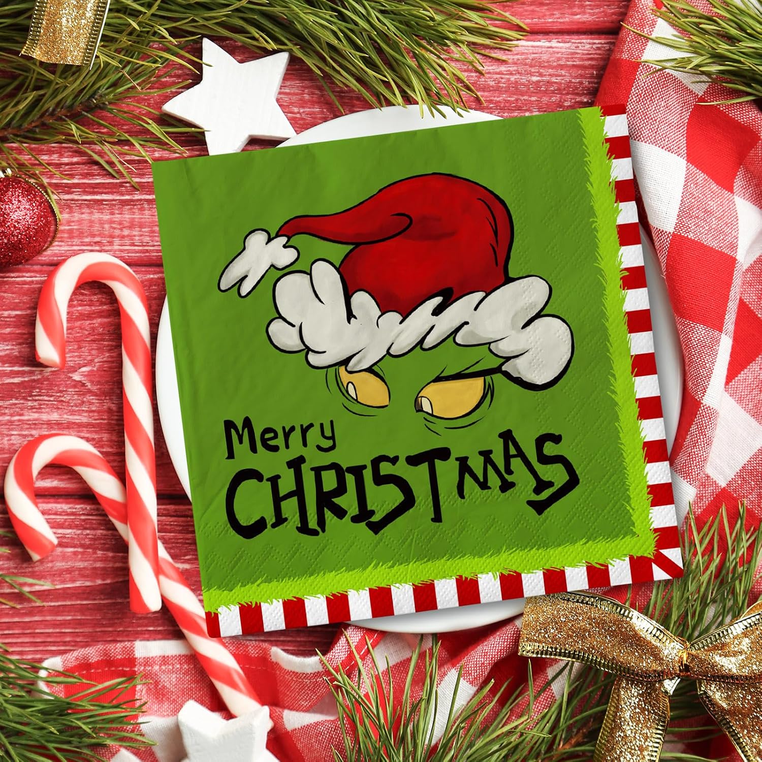 AnyDesign Paquete de 80 servilletas de papel de Feliz Navidad, divertidos personajes de dibujos animados, servilletas de almuerzo desechables verde